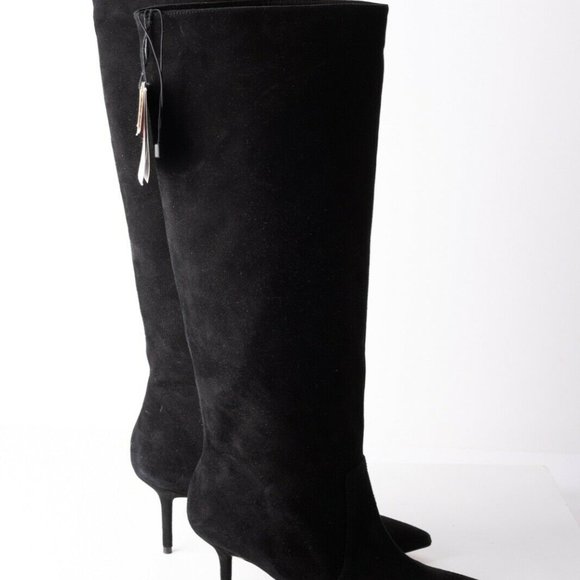 Zara Womens Black Suede Knee High Heeled Boots 10 - Picture 7 of 8